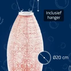 Lumiz Solar Buitenlampion - Bazaar Long Oval - 20 cm - Roze