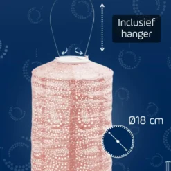 Lumiz Solar Buitenlampion - Paisley Cylinder - 18 cm - Roze