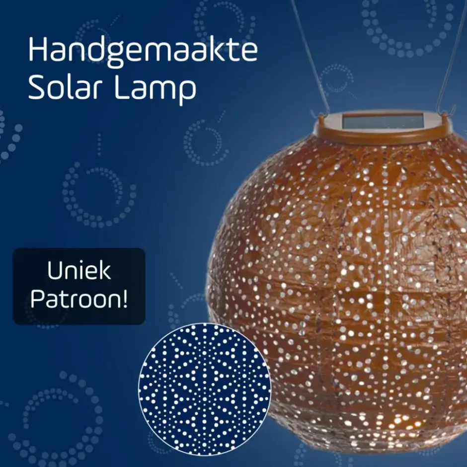 Lumiz Solar Buitenlampion - Sashiko Rond - 20 cm - Koper