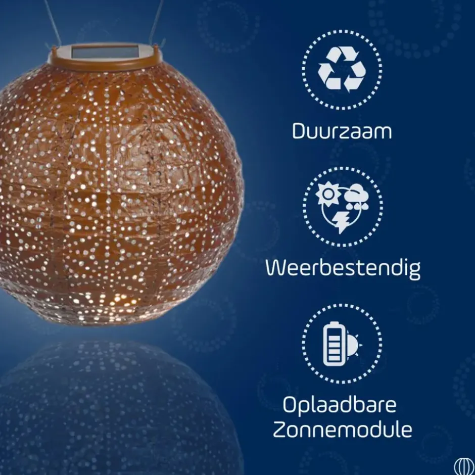 Lumiz Solar Buitenlampion - Sashiko Rond - 20 cm - Koper