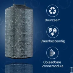 LUMIZ Solar Lampion Topaze Cylinder - 18 cm - Grijs Blauw