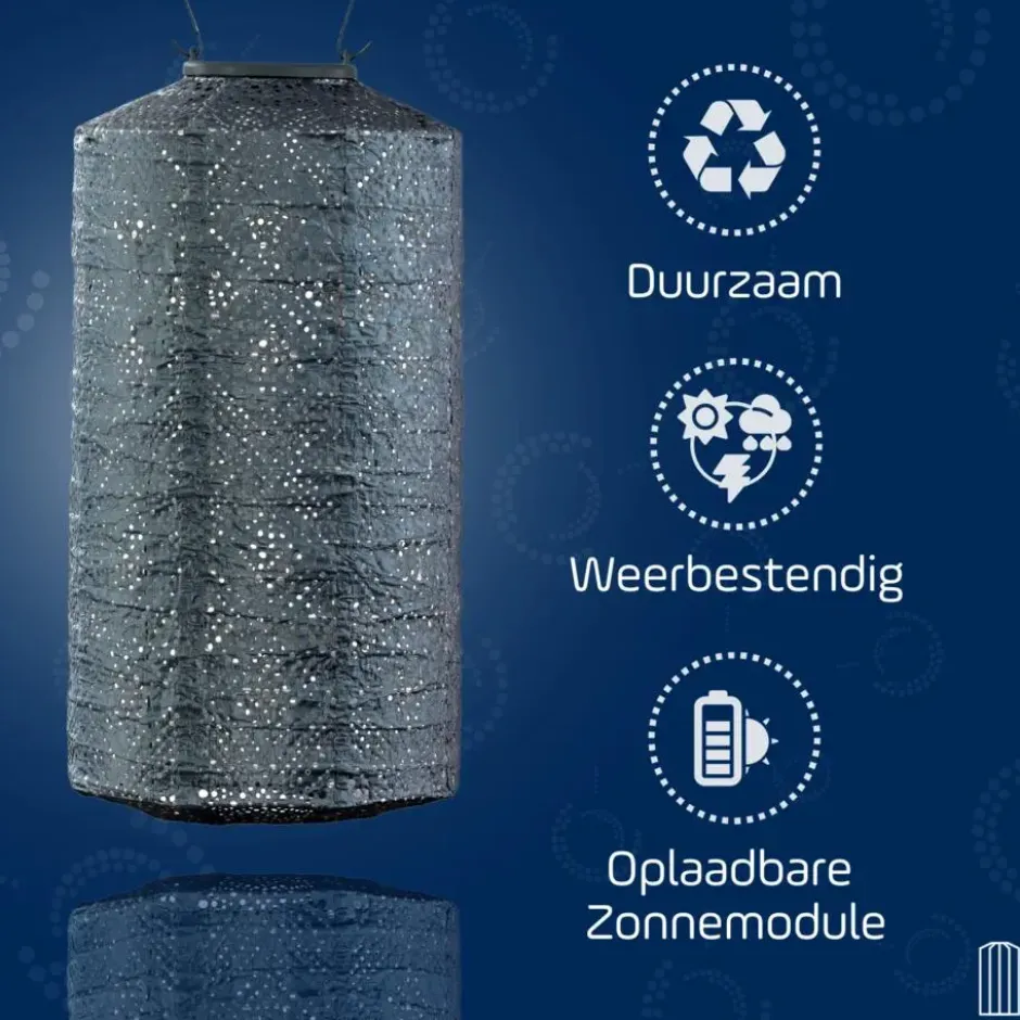 LUMIZ Solar Lampion Topaze Cylinder - 18 cm - Grijs Blauw