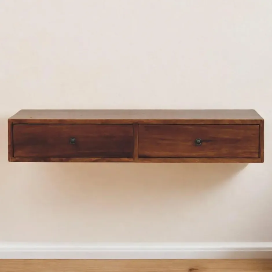 Lunar Chestnut Wandgemonteerde Console, 2 Lades, Donkerbruin
