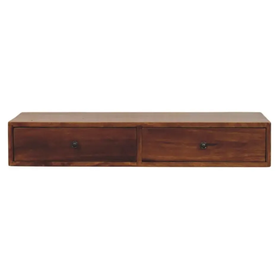 Lunar Chestnut Wandgemonteerde Console, 2 Lades, Donkerbruin