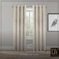 LW Collection Gordijnen beige 270X140CM velvet kant en klaar 1 stuk