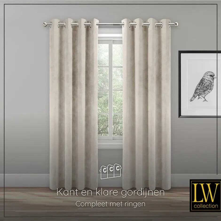 LW Collection Gordijnen Beige 270x290cm Velvet Kant en klaar 1 stuk