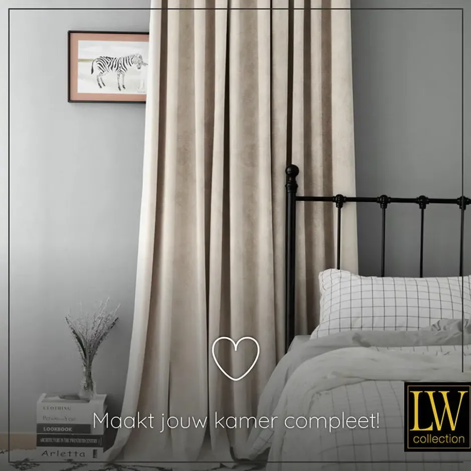LW Collection Gordijnen Beige 270x290cm Velvet Kant en klaar 1 stuk