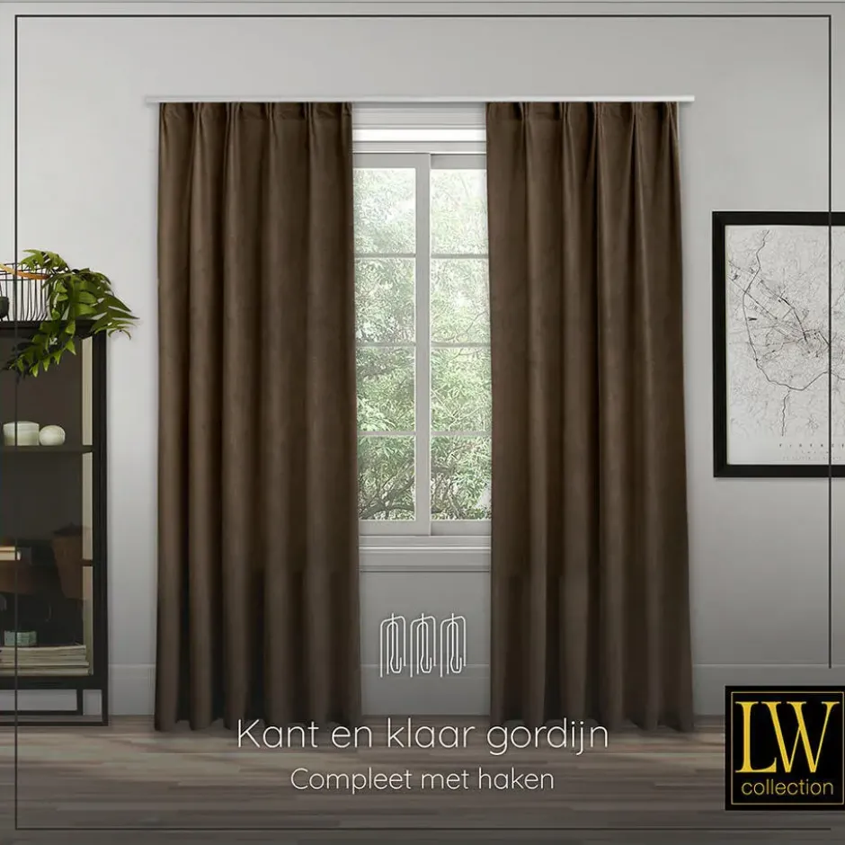 LW Collection Gordijnen bruin 270x140CM met haakjes Velvet 1 stuk
