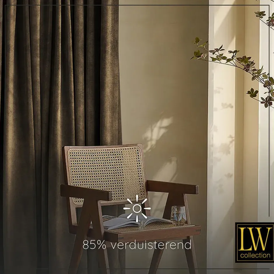 LW Collection Gordijnen bruin 270x140CM met haakjes Velvet 1 stuk