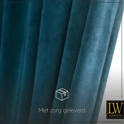 LW Collection Gordijnen Donkerblauw 270x290cm Velvet Kant en klaar 1 stuk