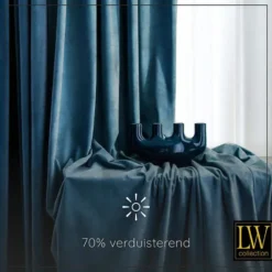 LW Collection Gordijnen Donkerblauw 270x290cm Velvet Kant en klaar 1 stuk