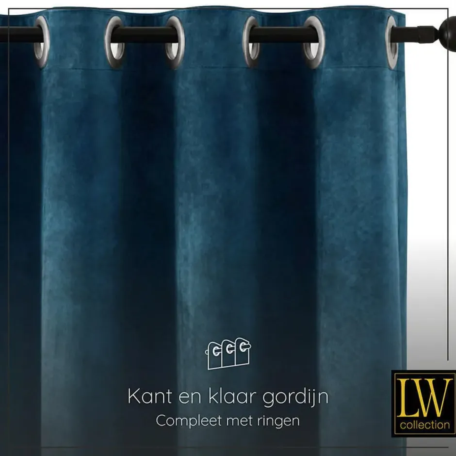 LW Collection Gordijnen Donkerblauw 270x290cm Velvet Kant en klaar 1 stuk