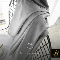 LW Collection Gordijnen Grijs 270x140cm Velvet Kant en klaar 1 stuk