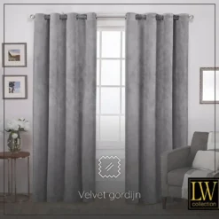 LW Collection Gordijnen Grijs 270x140cm Velvet Kant en klaar 1 stuk