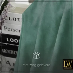 LW Collection Gordijnen Groen 245x290cm Velvet Kant en klaar 1 stuk