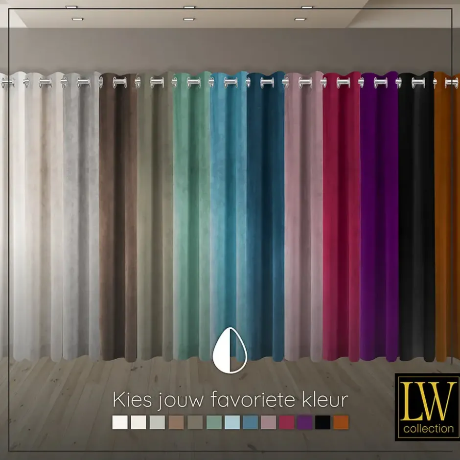 LW Collection Gordijnen Groen 270X140CM velvet kant en klaar 1 stuk