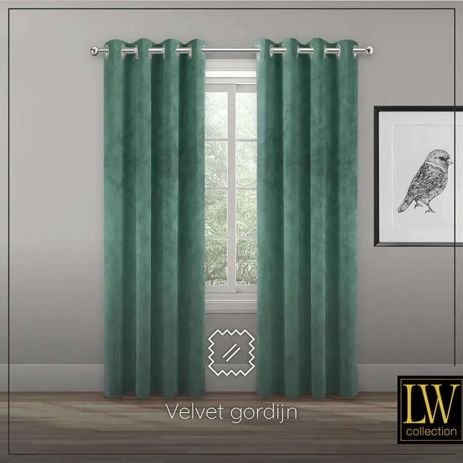 LW Collection Gordijnen Groen 270X140CM velvet kant en klaar 1 stuk