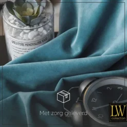 LW Collection Gordijnen Turquoise 245x290cm Velvet Kant en klaar 1 stuk