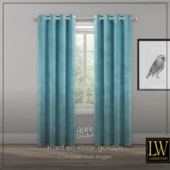 LW Collection Gordijnen Turquoise 270x290cm Velvet Kant en klaar 1 stuk
