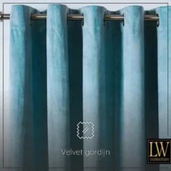 LW Collection Gordijnen Turquoise 270X140CM velvet kant en klaar 1 stuk