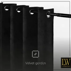 LW Collection Gordijnen Zwart 245x290cm Velvet Kant en klaar 1 stuk