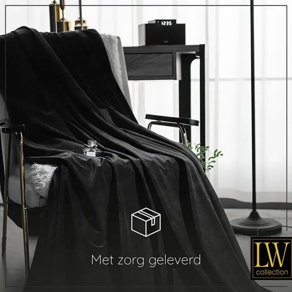LW Collection Gordijnen Zwart 270x290cm Velvet Kant en klaar 1 stuk