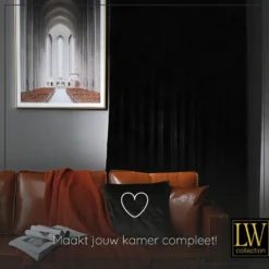 LW Collection Gordijnen Zwart 270x290cm Velvet Kant en klaar 1 stuk