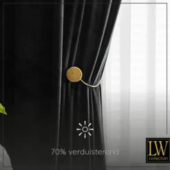 LW Collection Gordijnen Zwart 270x290cm Velvet Kant en klaar 1 stuk