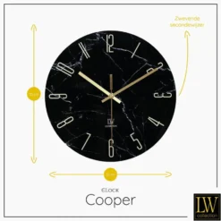 LW Collection Keukenklok Cooper zwart marmer 30cm