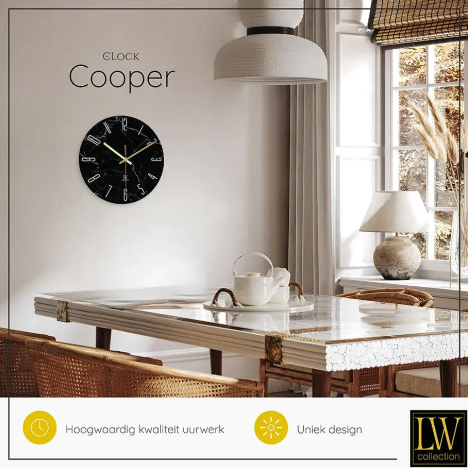 LW Collection Keukenklok Cooper zwart marmer 30cm
