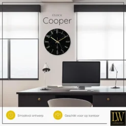 LW Collection Keukenklok Cooper zwart marmer 30cm