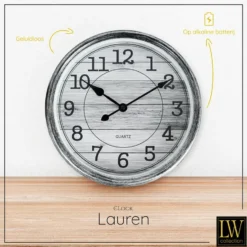 LW Collection Keukenklok Lauren grijs 30cm