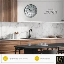 LW Collection Keukenklok Lauren grijs 30cm
