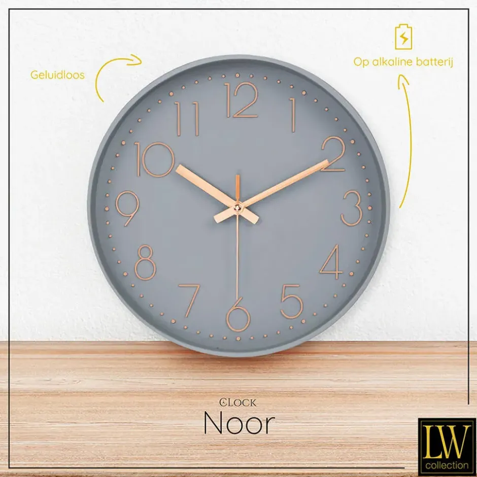 LW Collection Keukenklok Noor Grijs 30cm