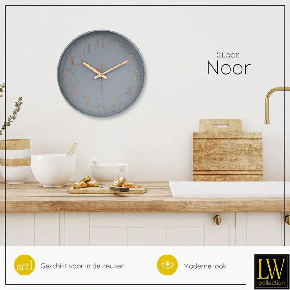 LW Collection Keukenklok Noor Grijs 30cm