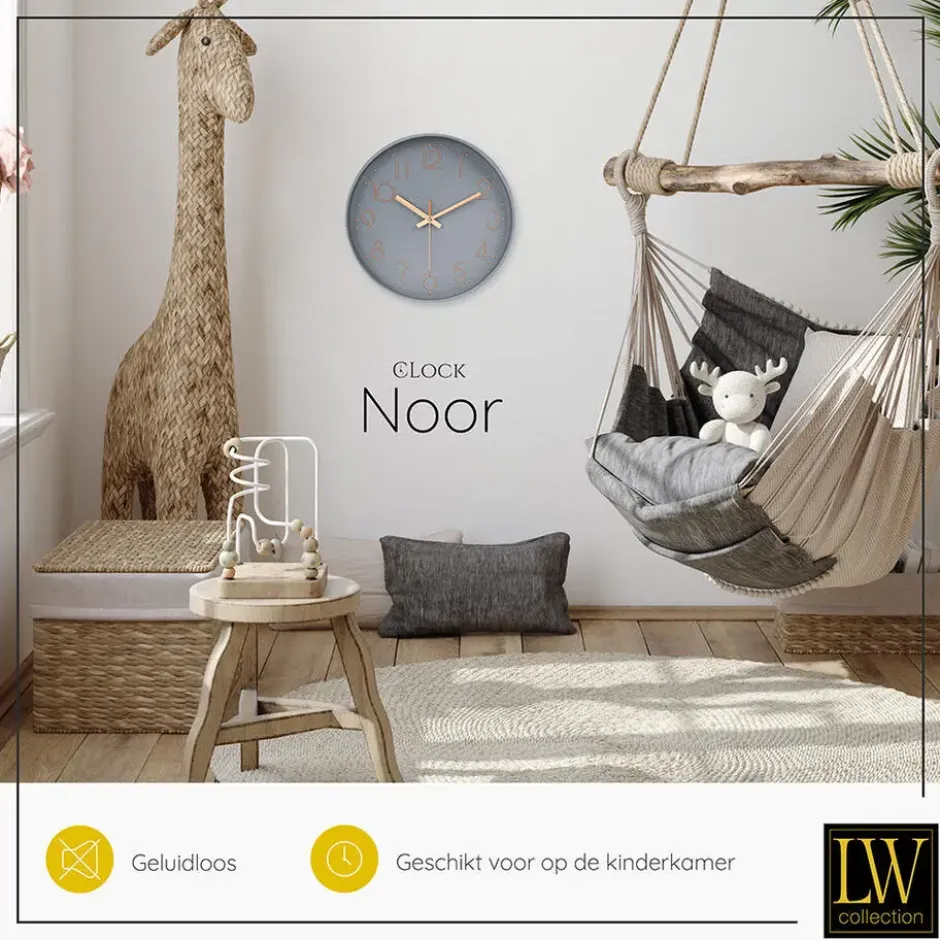 LW Collection Keukenklok Noor Grijs 30cm