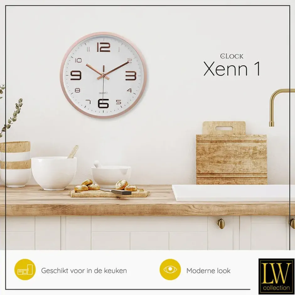 LW Collection Keukenklok Xenn1 rosé wit 30cm