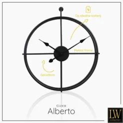 LW Collection Wandklok Alberto zwart 62cm