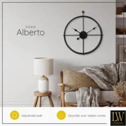 LW Collection Wandklok Alberto zwart 62cm
