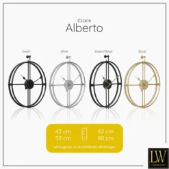 LW Collection Wandklok Alberto zwart 62cm