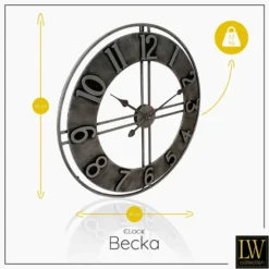 LW Collection Wandklok Becka grijs zilver 80cm