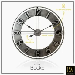 LW Collection Wandklok Becka grijs zilver 60cm
