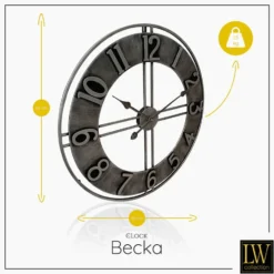 LW Collection Wandklok Becka grijs zilver 60cm