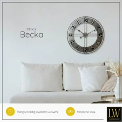 LW Collection Wandklok Becka grijs zilver 60cm