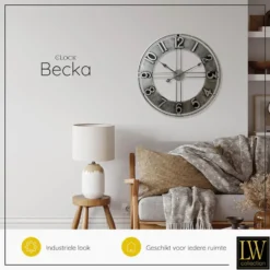 LW Collection Wandklok Becka grijs zilver 60cm