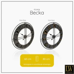 LW Collection Wandklok Becka grijs zilver 60cm