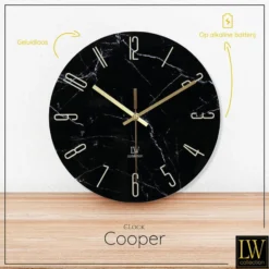 LW Collection Wandklok Cooper zwart 60cm