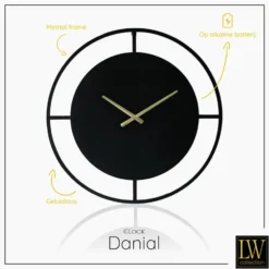 LW Collection Wandklok Danial zwart goud 60cm