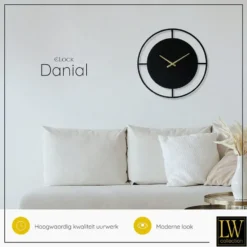 LW Collection Wandklok Danial zwart goud 60cm