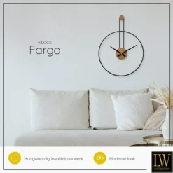 LW Collection Wandklok Fargo zwart 55cm